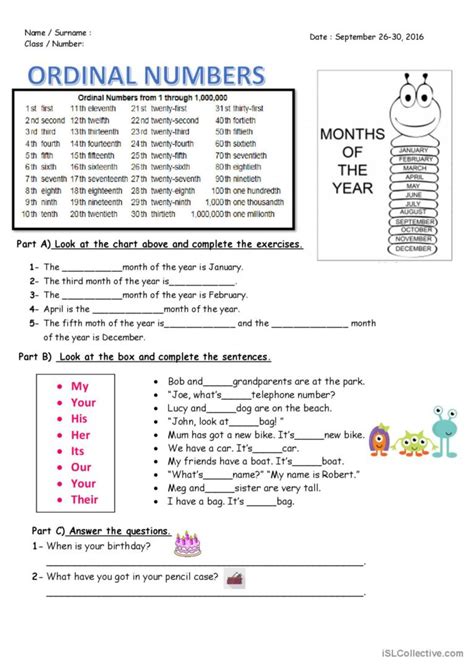 145 Numbers: Ordinal numbers English ESL worksheets pdf .